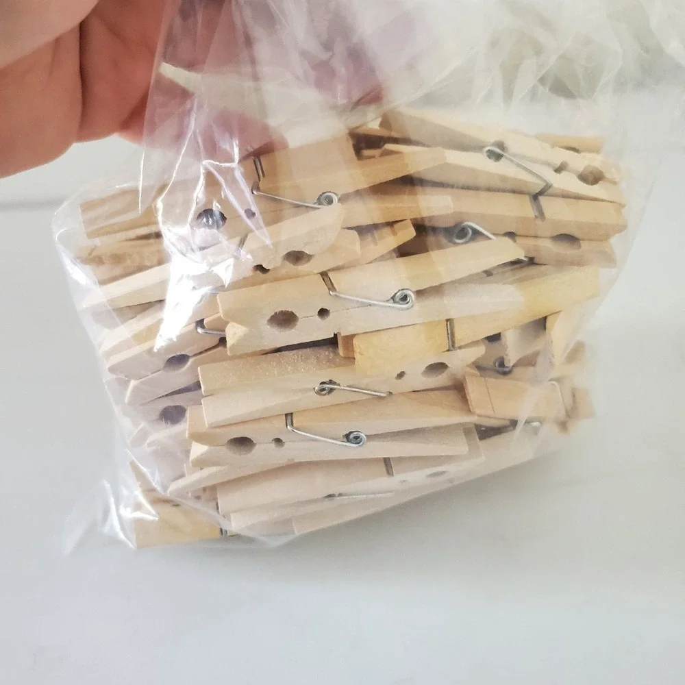 Lot Of 69 Wood Clothespins Wooden Laundru Clothes Pins Large Spring Regular Size